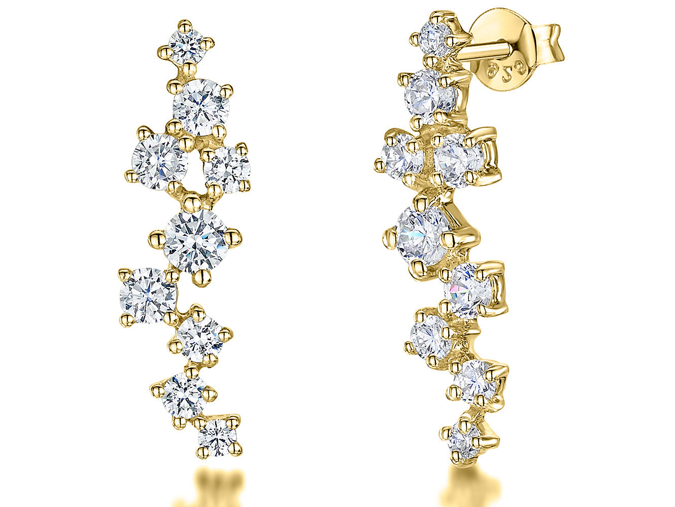 Gold Vermeil  Scattered Zirconia  Drop Earrings