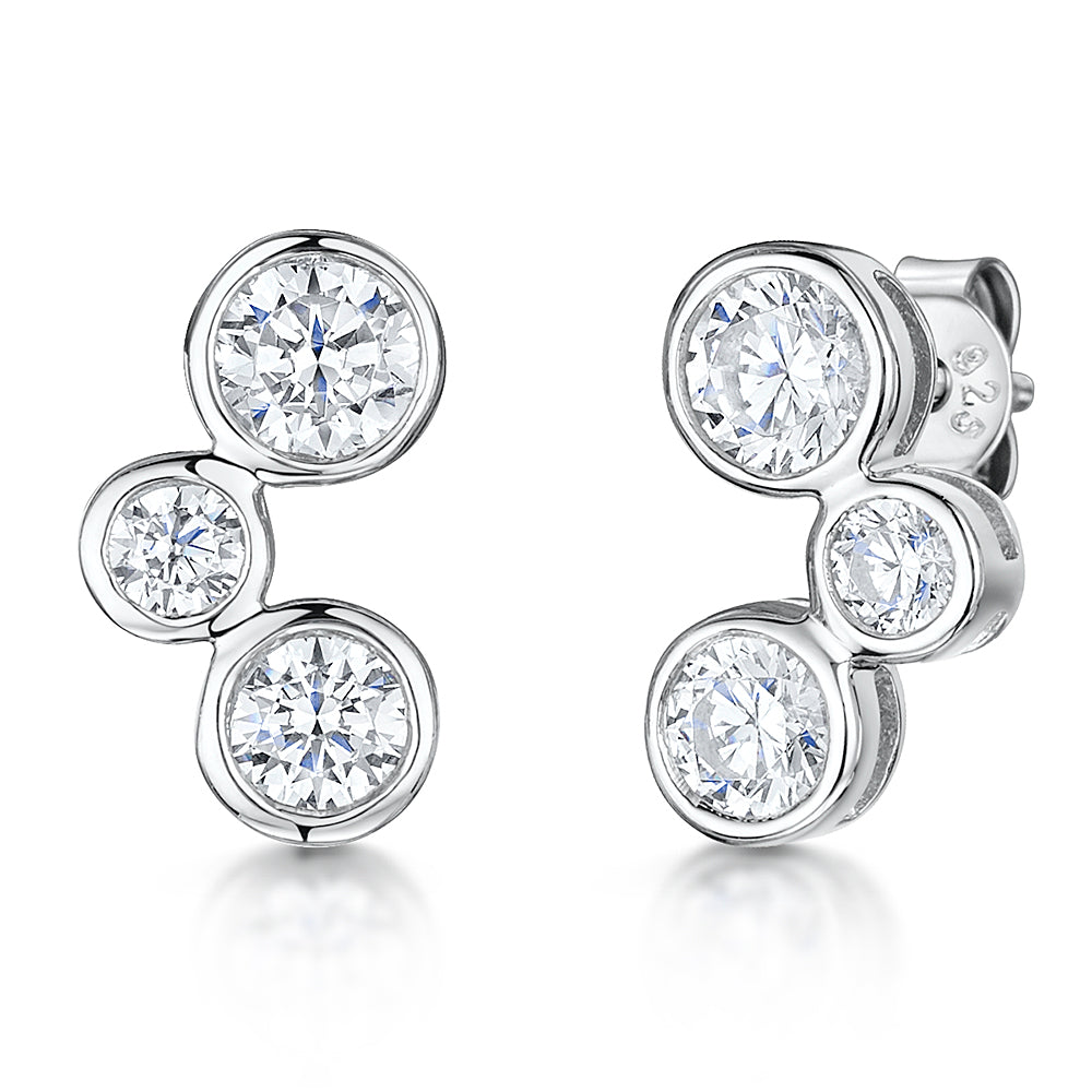 Sterling Silver Three Stone Bubble Earrings