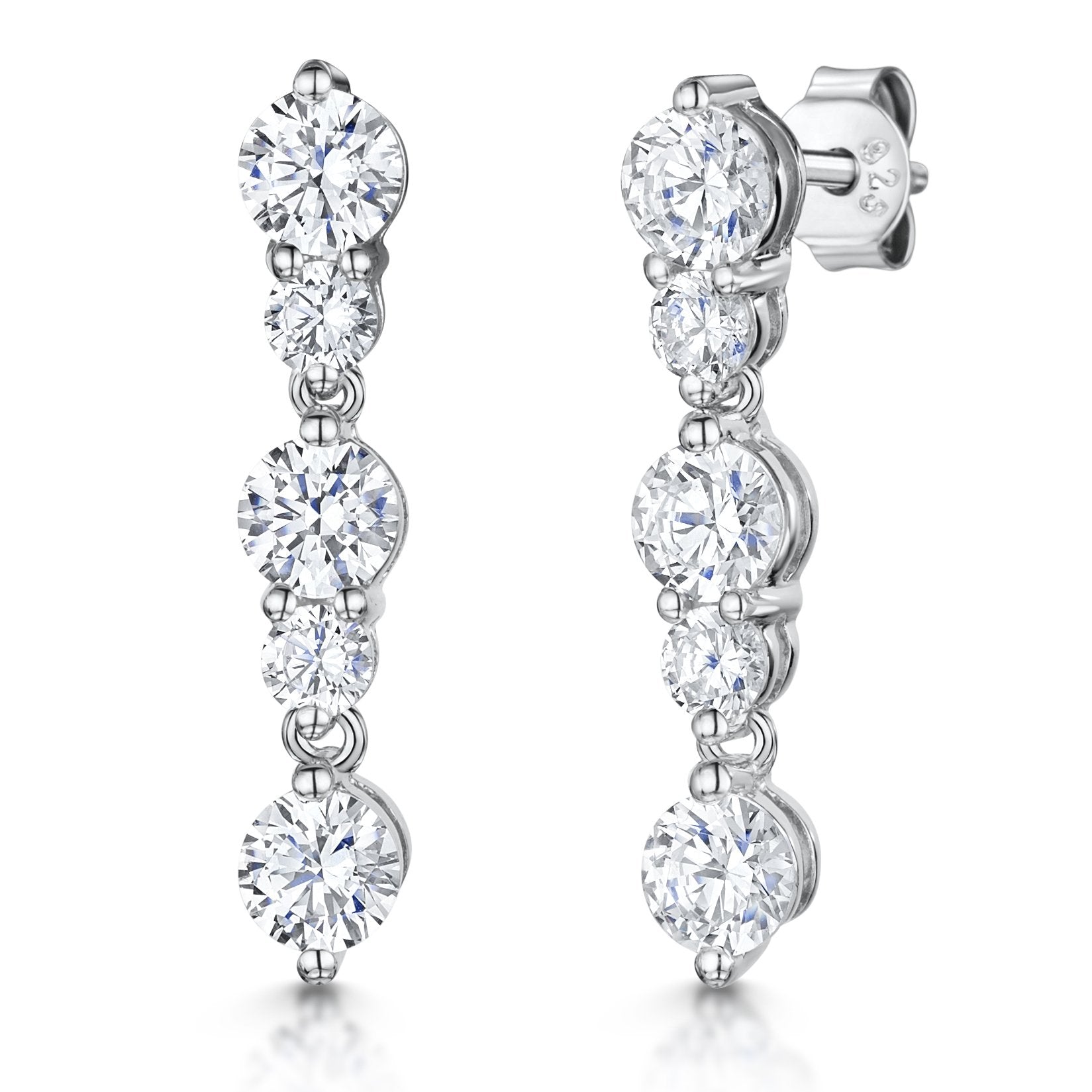 Sterling Silver Cubic Zirconia Five Stone Drop Earrings