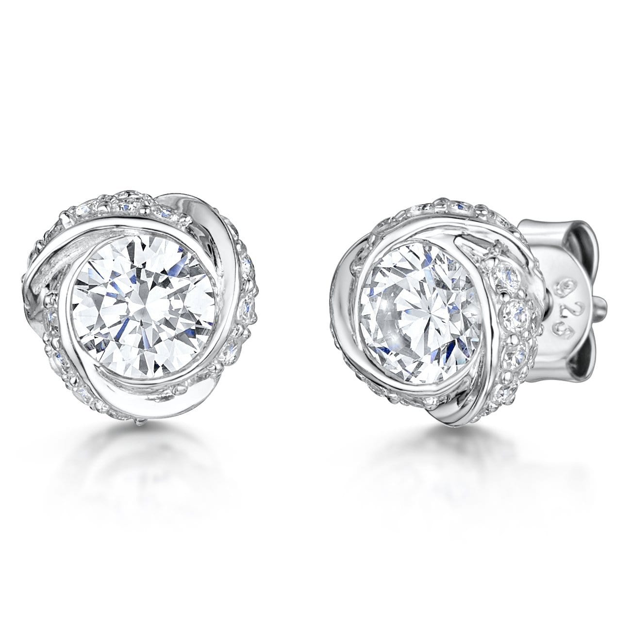 Sterling Silver Swirl Solitaire Stud Earrings