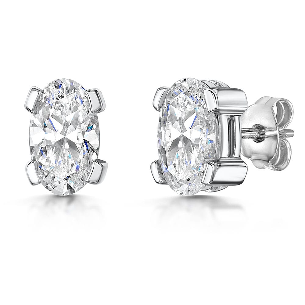 Sterling Silver Oval Solitaire Cubic Zirconia Earrings