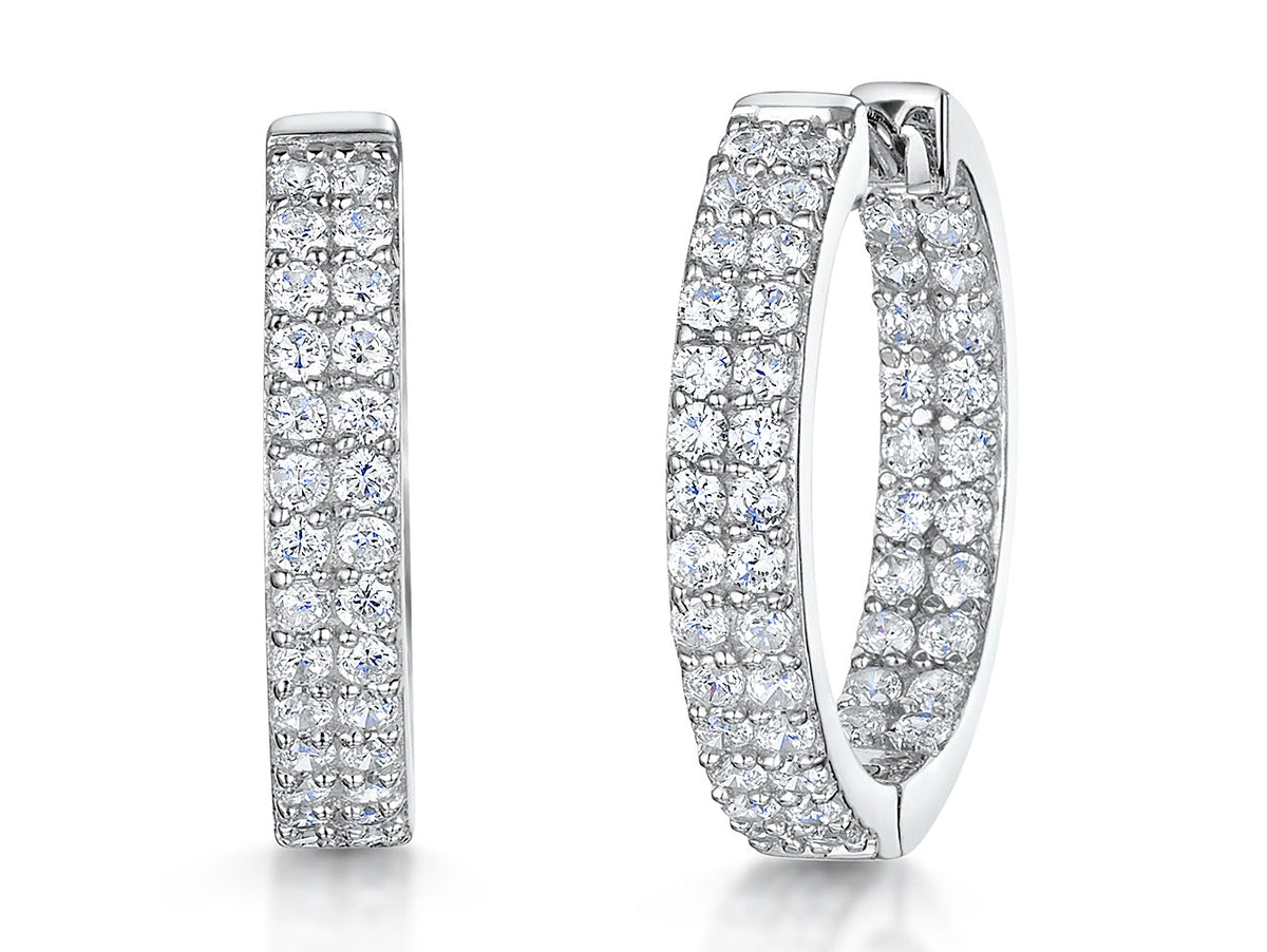 Sterling Silver Double Row Hoop Earrings | Lord of London