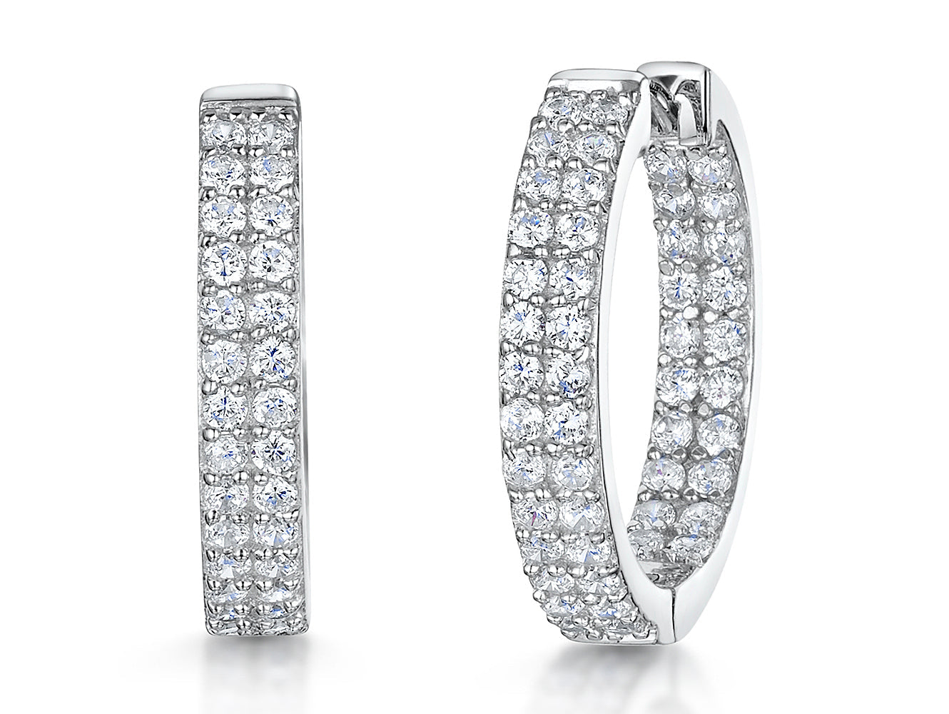 Sterling Silver Double Row  Hoop Earrings