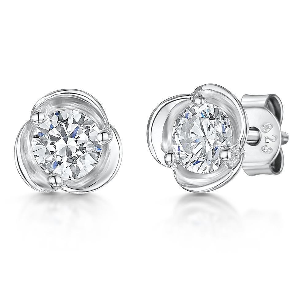 Sterling Silver Stud 3 Petal Cubic Zirconia Stud Earrings