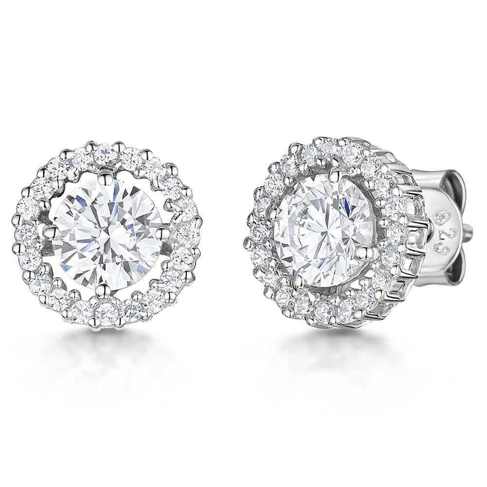 Sterling Silver Large Halo Cubic Zirconia  Earrings