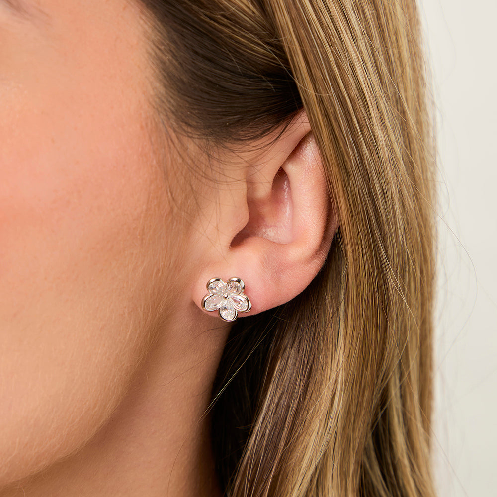 Sterling Silver Five Petal Earrings