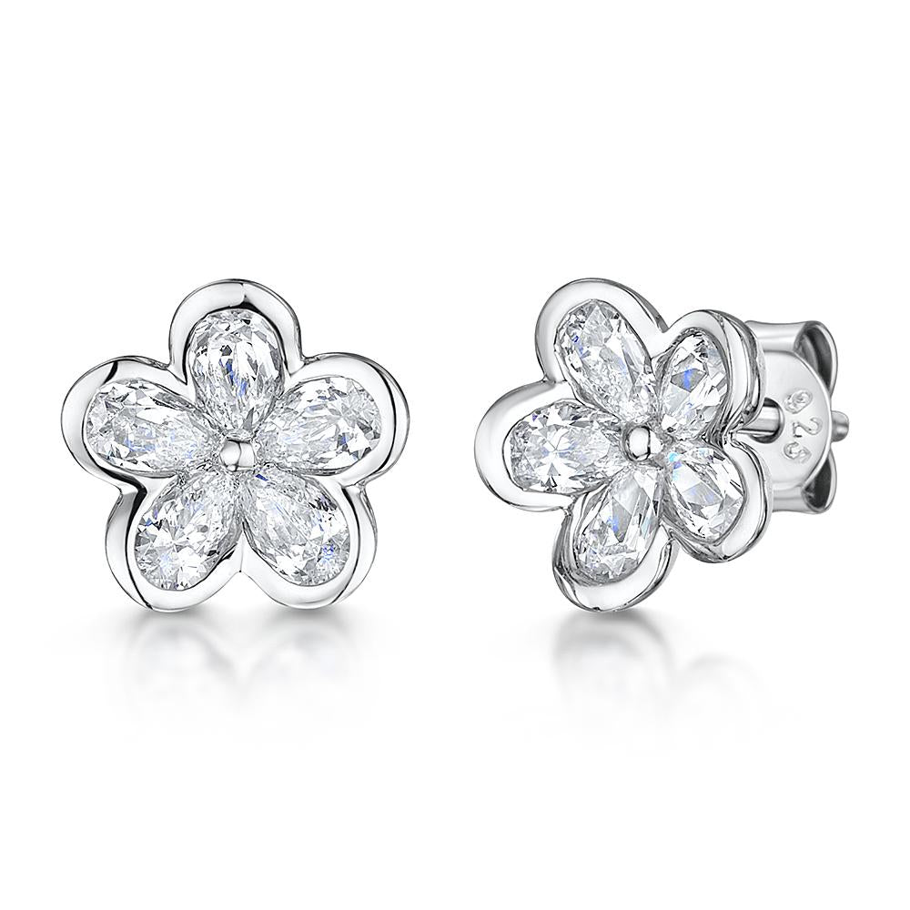 Sterling Silver Five Petal Earrings