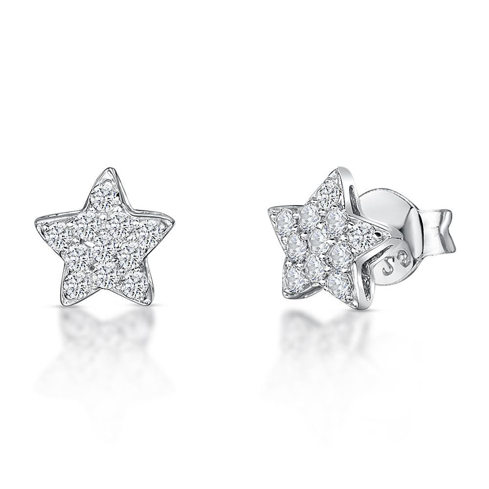 Sterling Silver Star Pave Stud Earrings