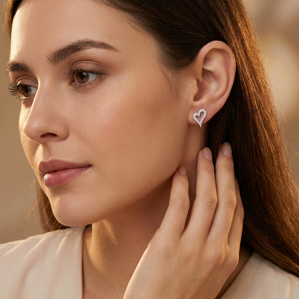 Sterling Silver Dali Style Open Heart Stud Earrings