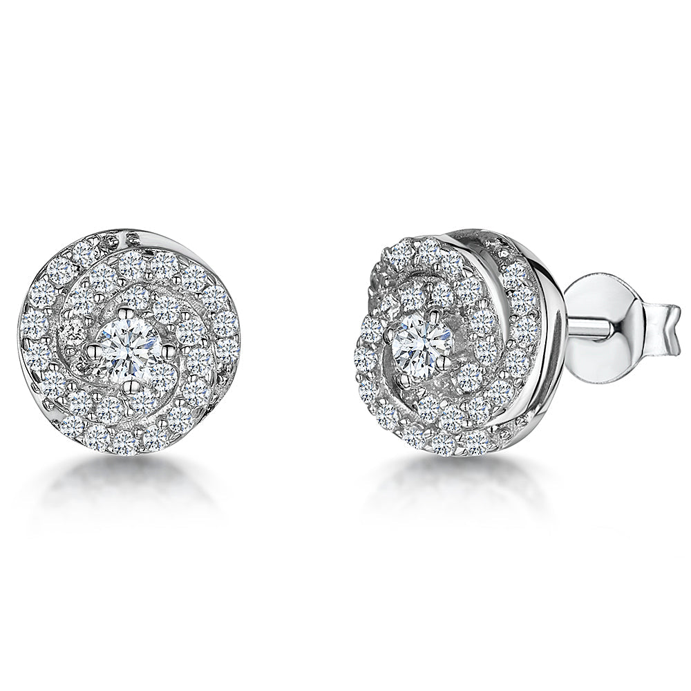 Sterling Silver  Swirl Pave Surround Earring