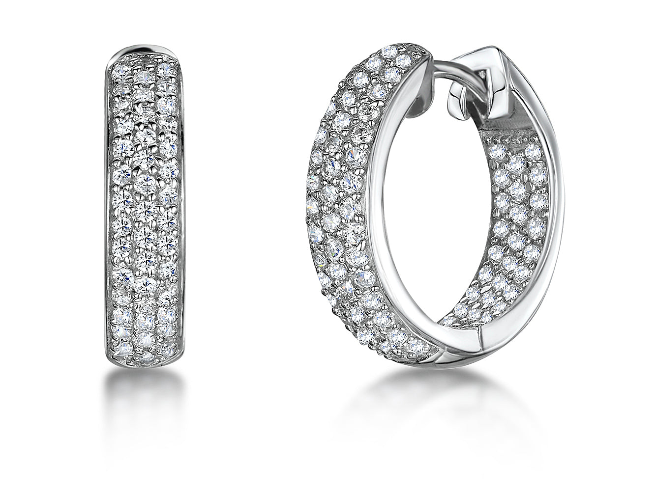 Sterling Silver Three Row Huggie Hoop Earrings