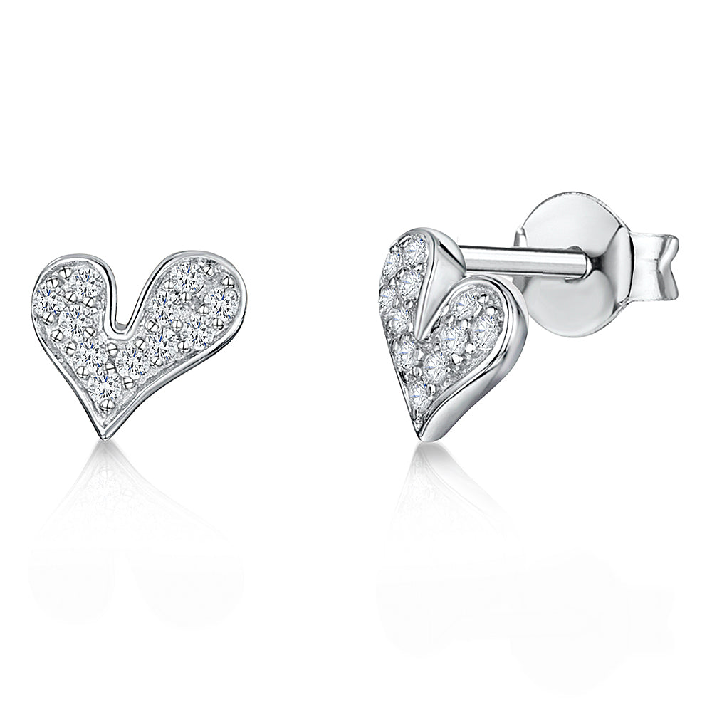Sterling Silver Cubic Zirconia Funky Heart  Earrings