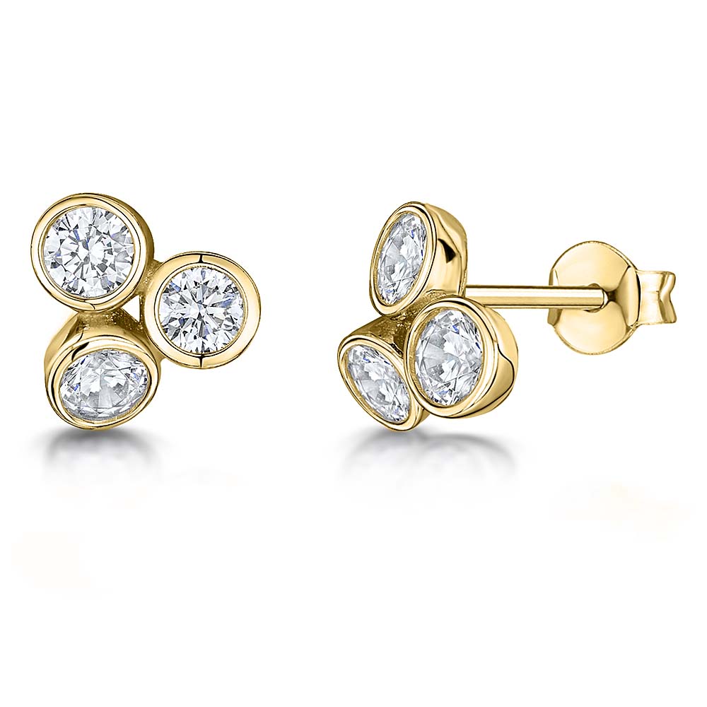 Gold Vermeil 3 Stone Stud Bubble Earrings