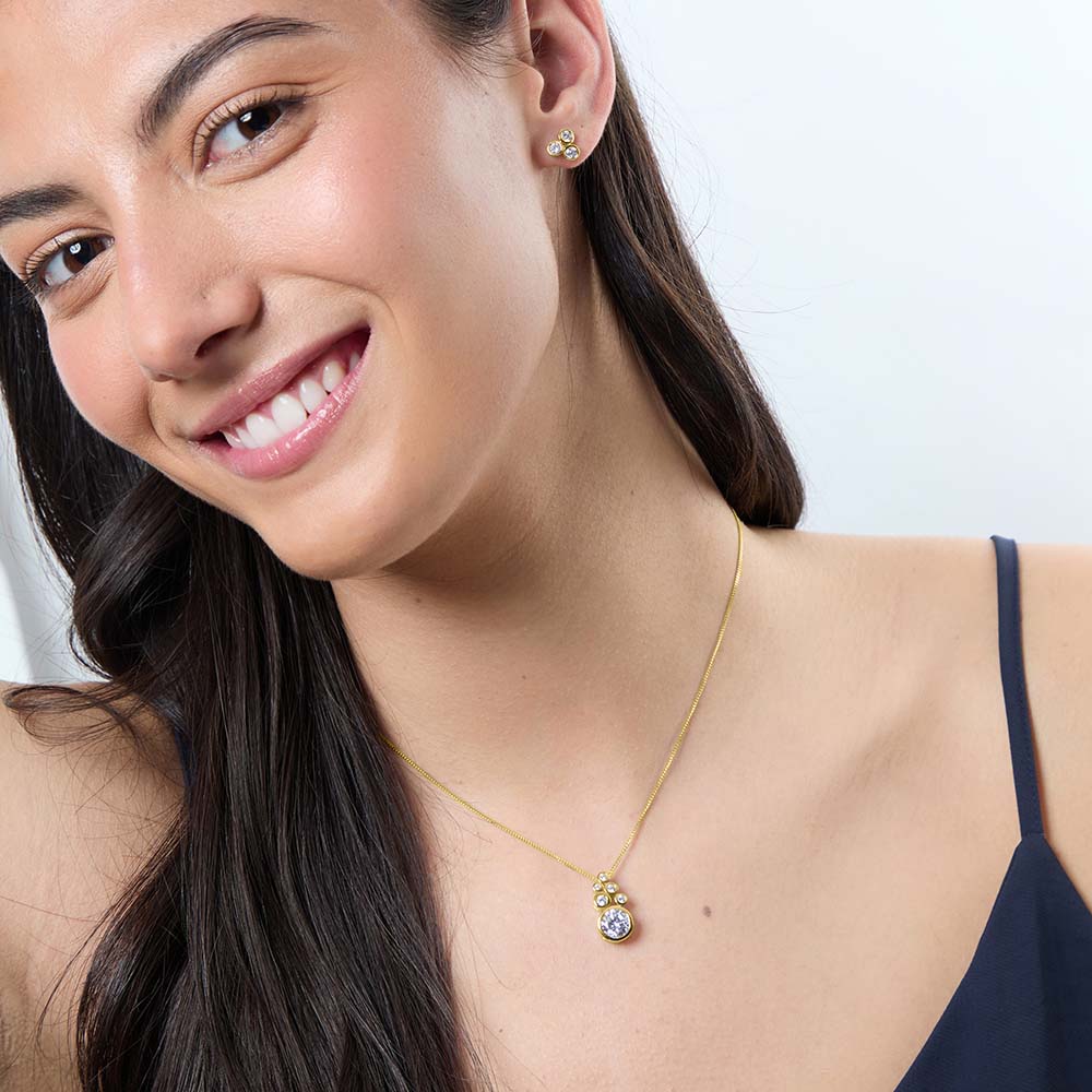 Gold Vermeil 3 Stone Stud Bubble Earrings