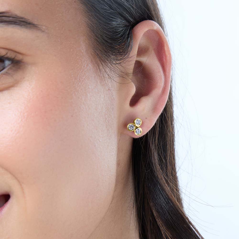 Gold Vermeil 3 Stone Stud Bubble Earrings