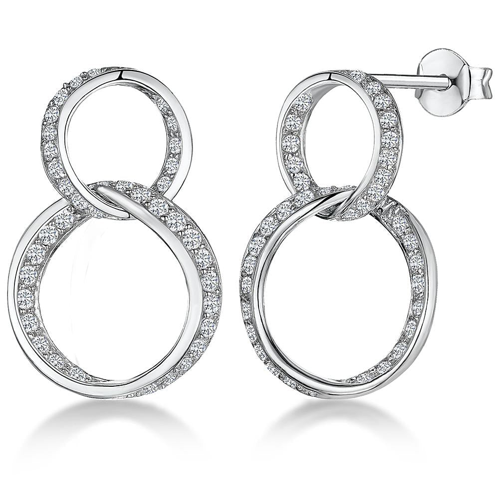 Sterling Silver Double Circle Drop  Earrings