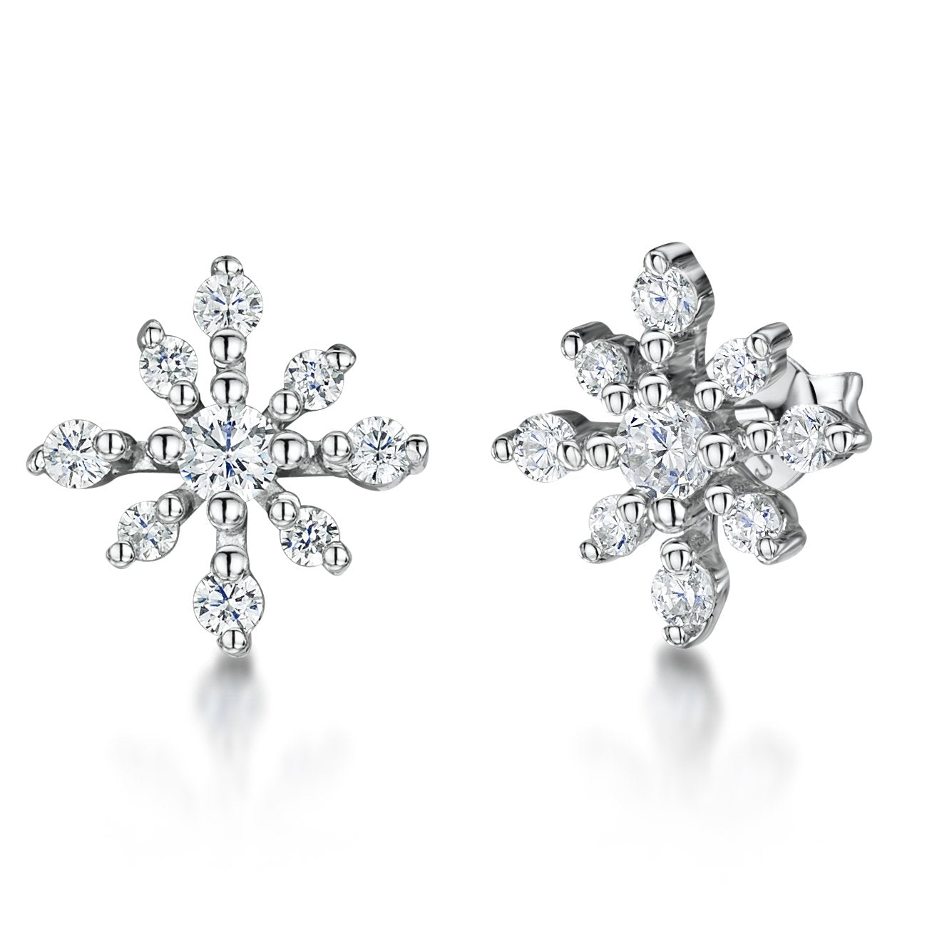 Sterling Silver Cubic Zirconia Spiky Snowflake Earrings