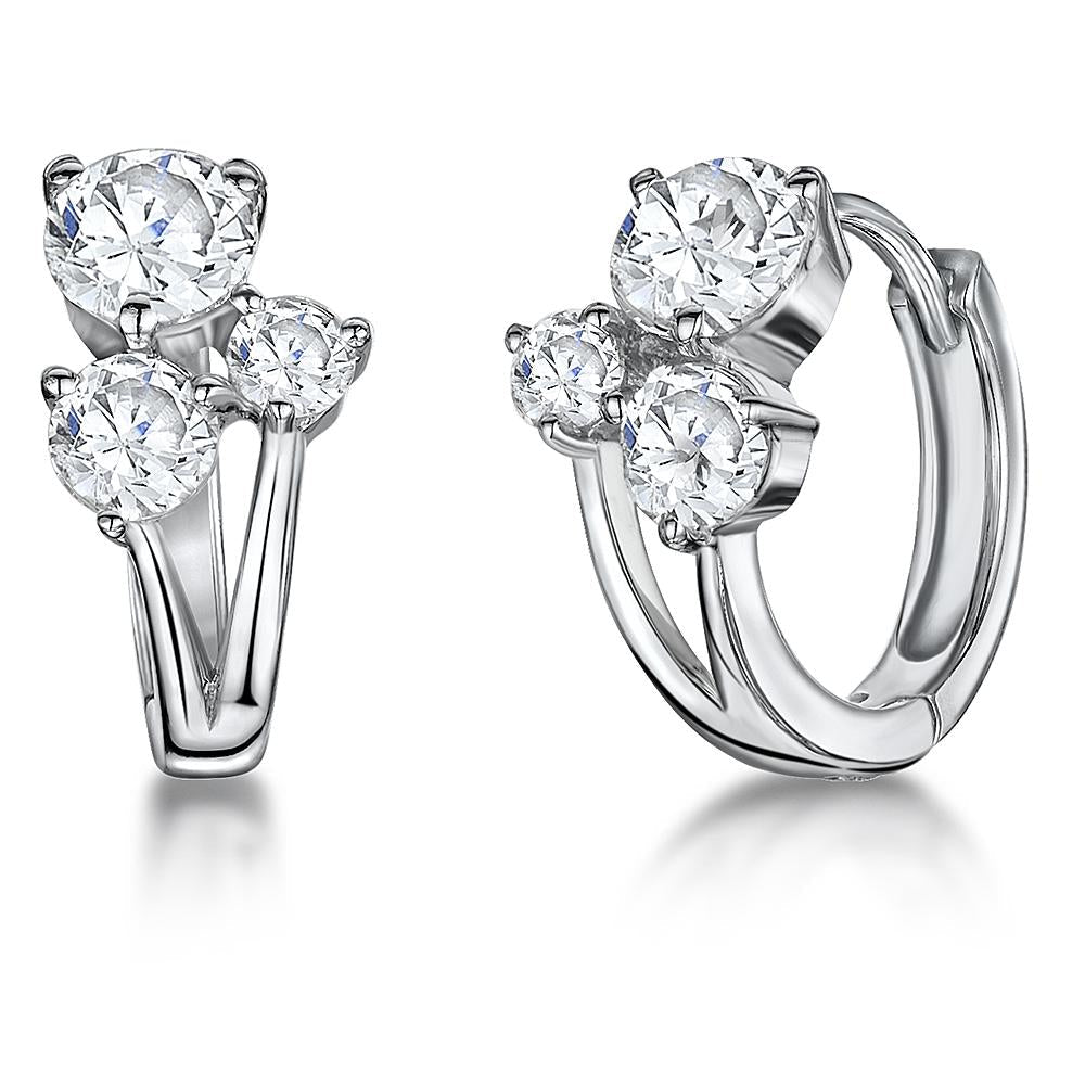 Sterling Silver Graduated Three Stone  Huggie Earrings