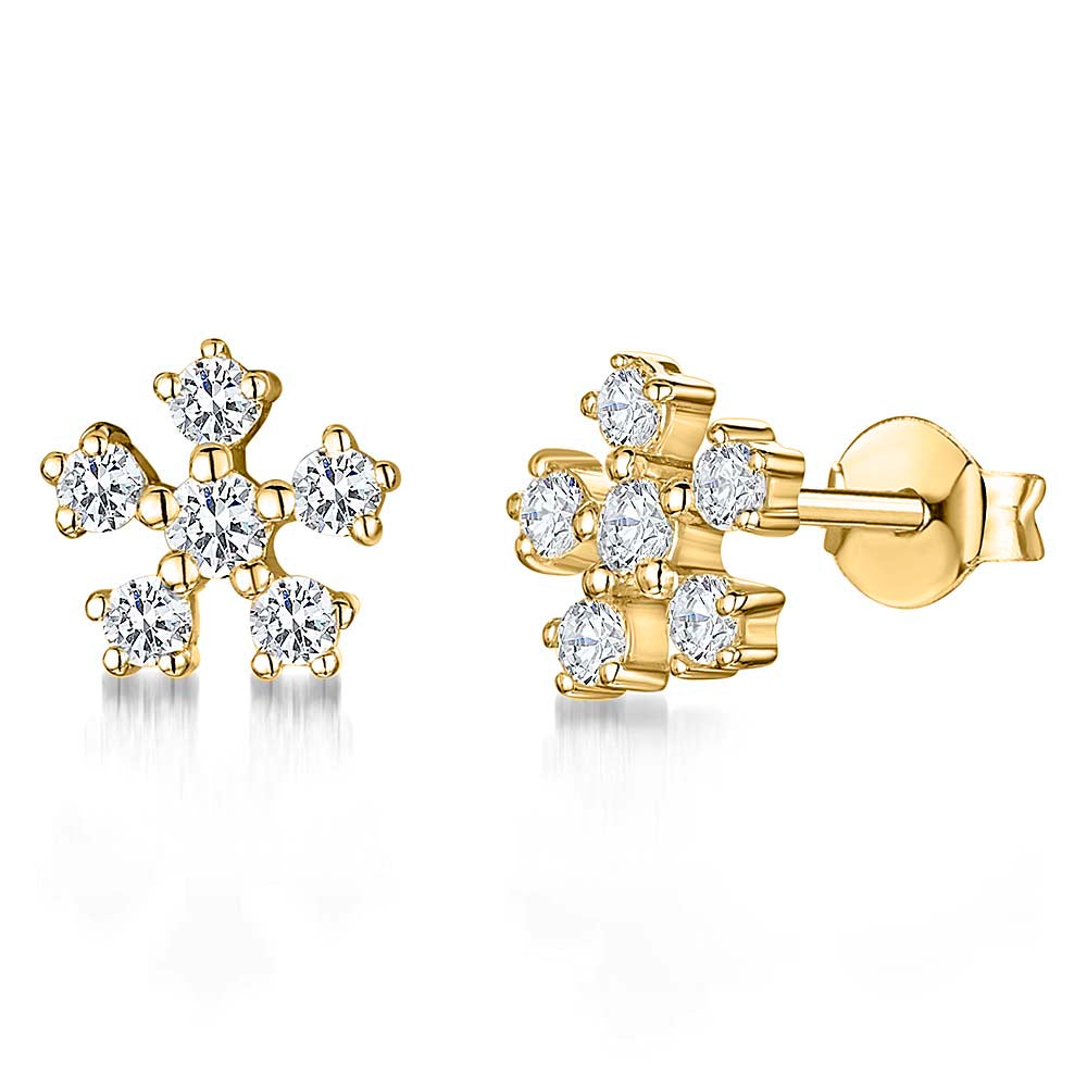 Gold Vermeil  Six Cubic Zirconia Stone Snowflake Earrings