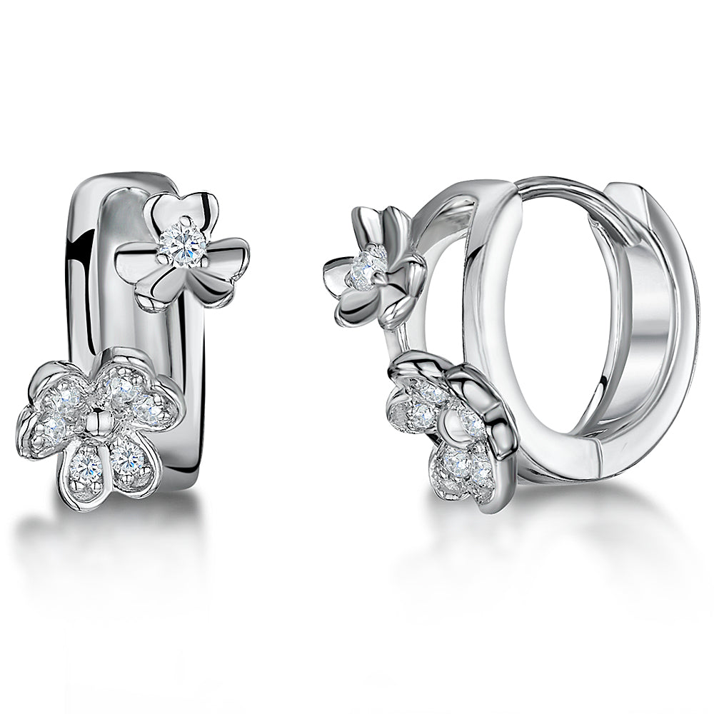Sterling Silver Huggie Hoop Flower Earrings