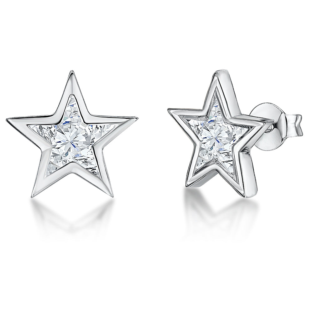 Sterling Silver Star Shaped Cubic Zirconia Stud Earrings