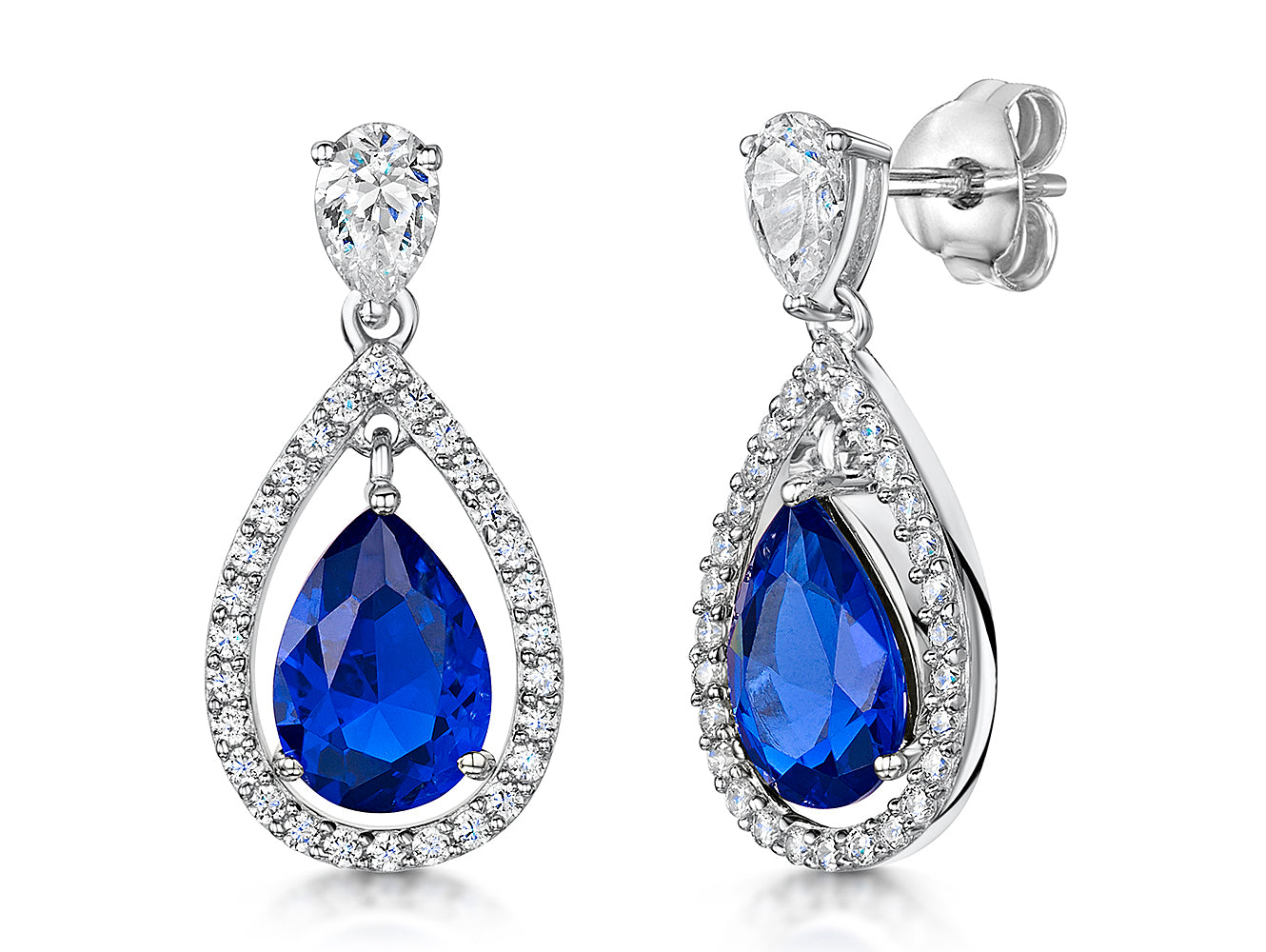 Sterling Silver Sapphire Blue Teardrop Earrings