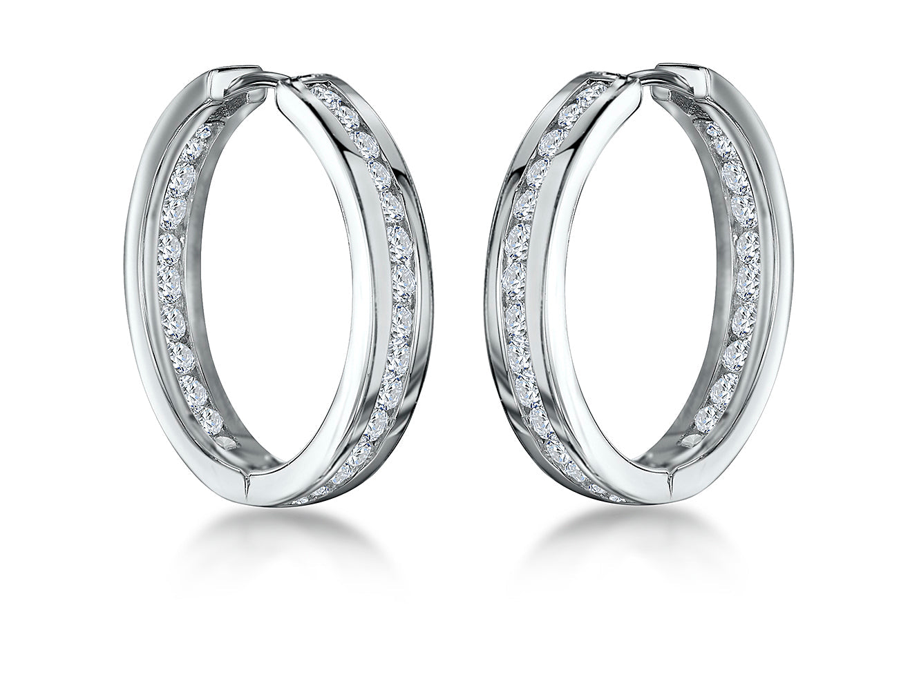 Sterling Silver Channel Set Hoop Earrings