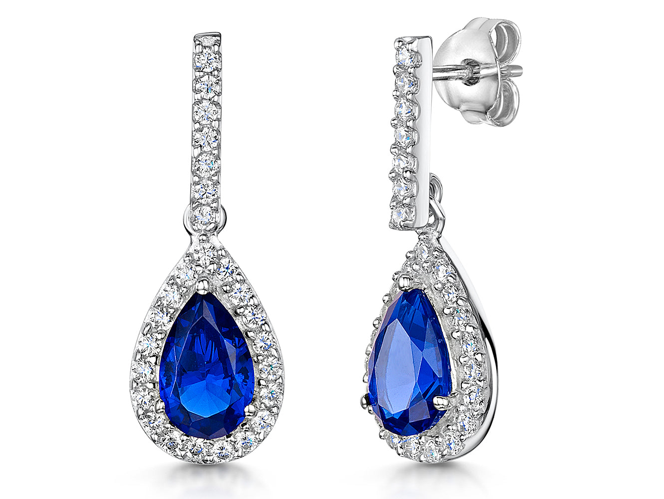 Sterling Silver Sapphire Blue Cubic Zirconia Drop Earrings