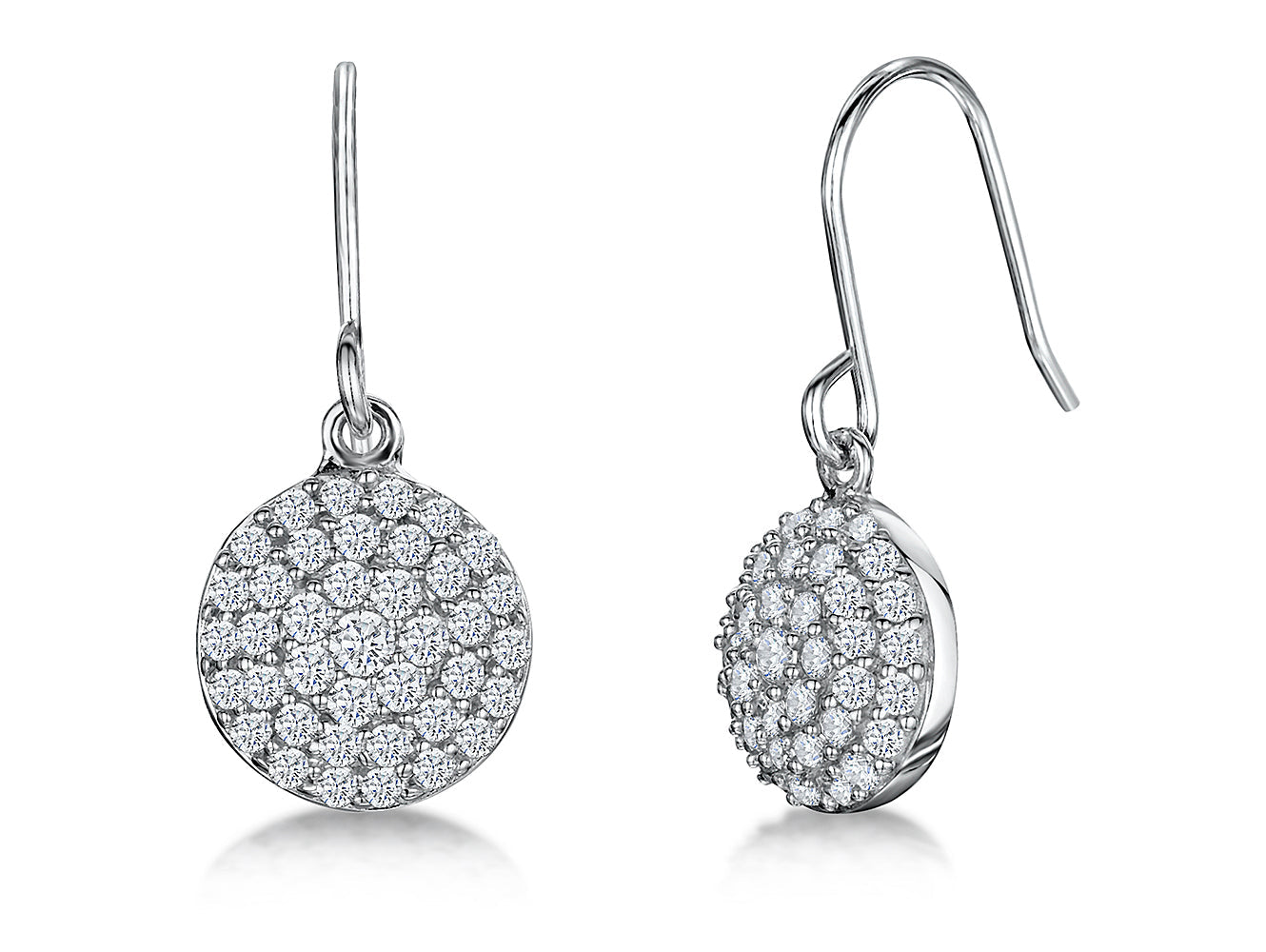 Sterling Silver Pave Set Circle Drop Earrings