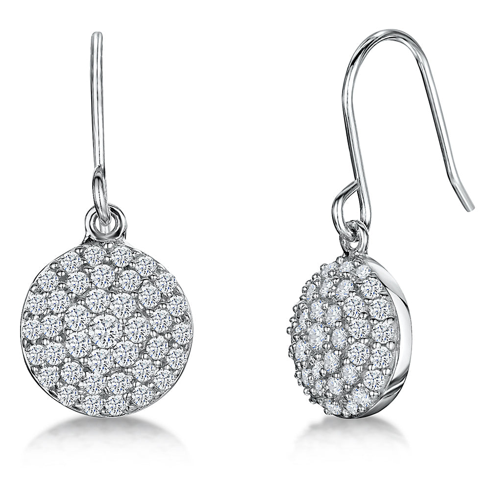 Sterling Silver Pave Set Circle Drop Earrings
