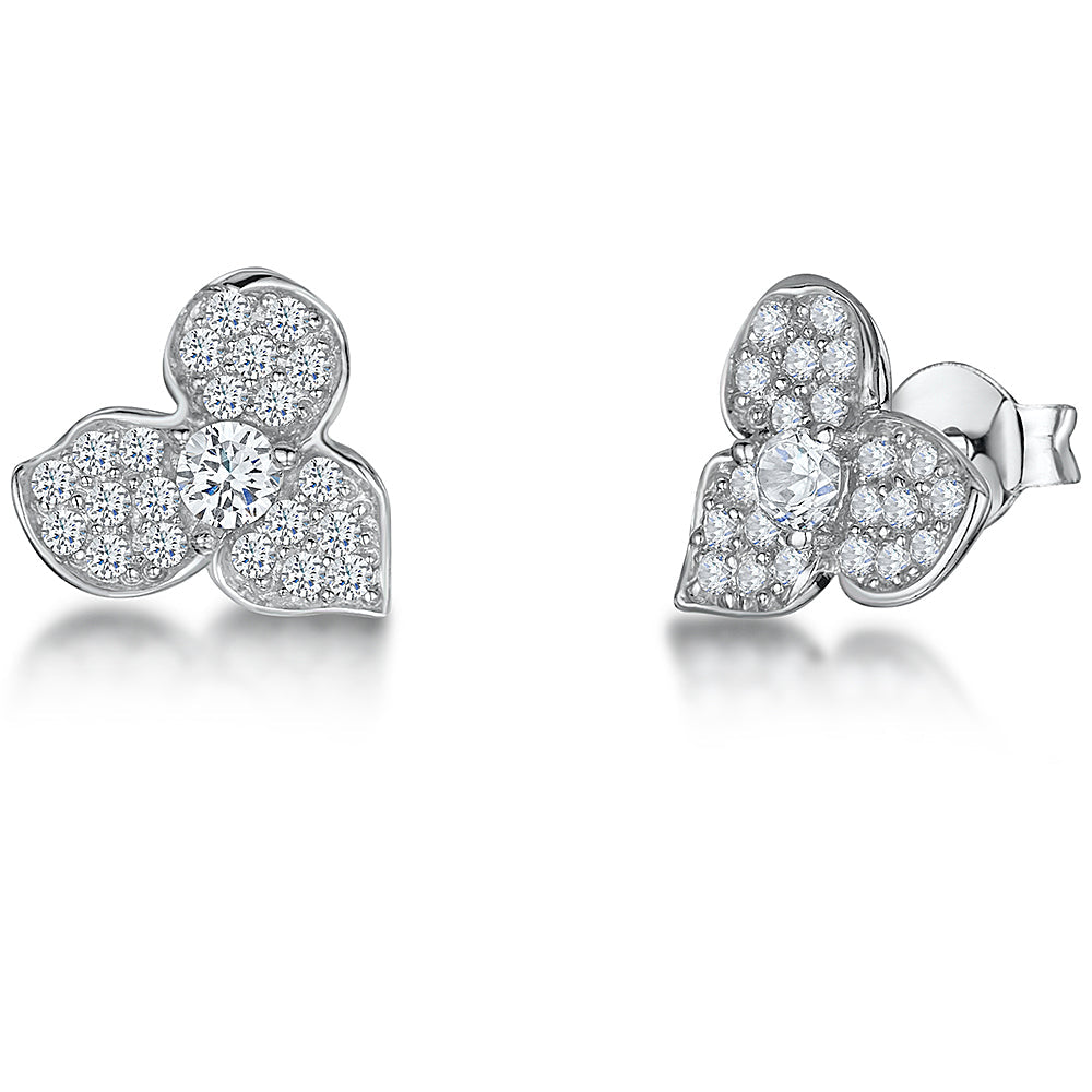 Sterling Silver Three Petal  Stud Earrings
