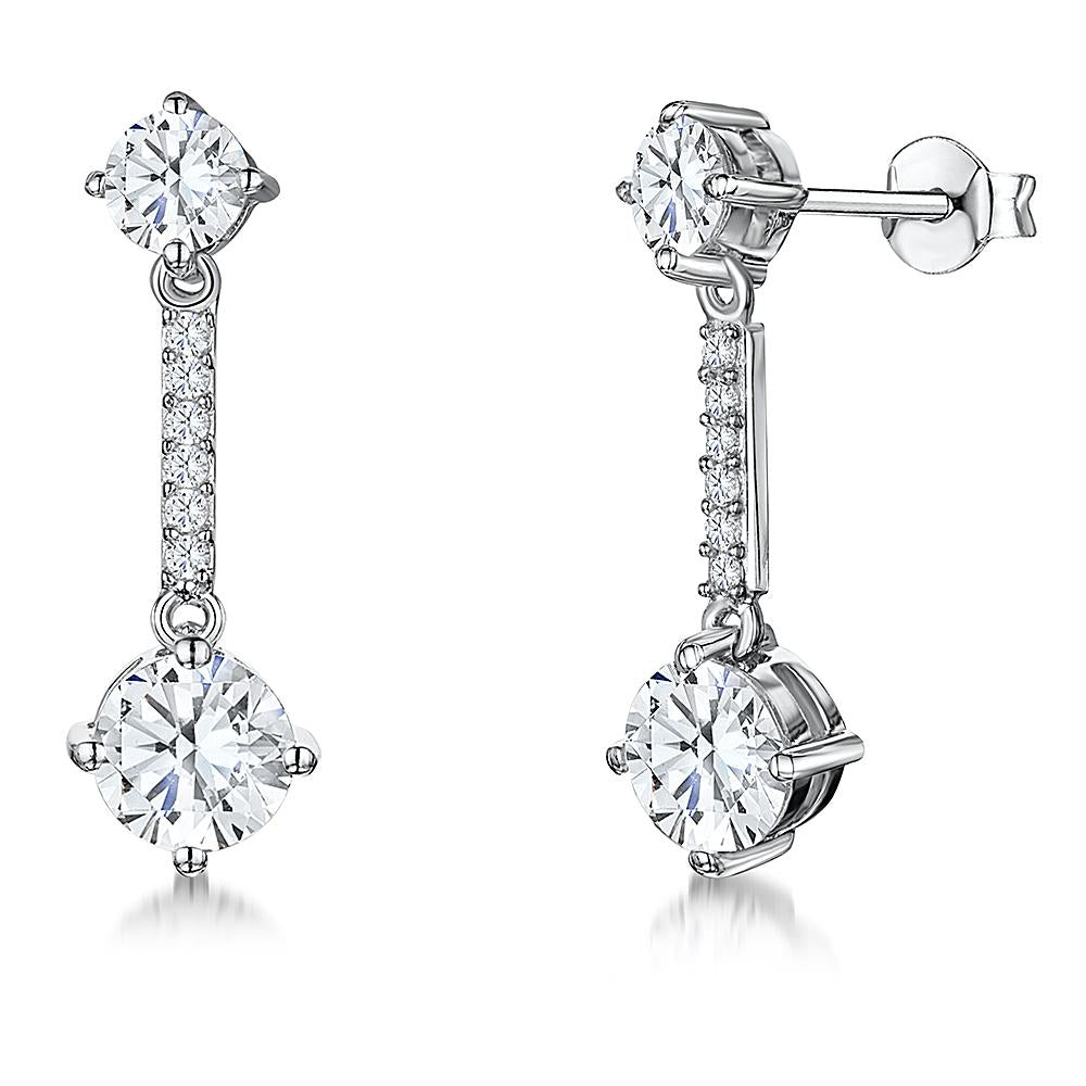 Sterling Silver Earrings Featuring Brilliant Cut Cubic Zirconia Drops