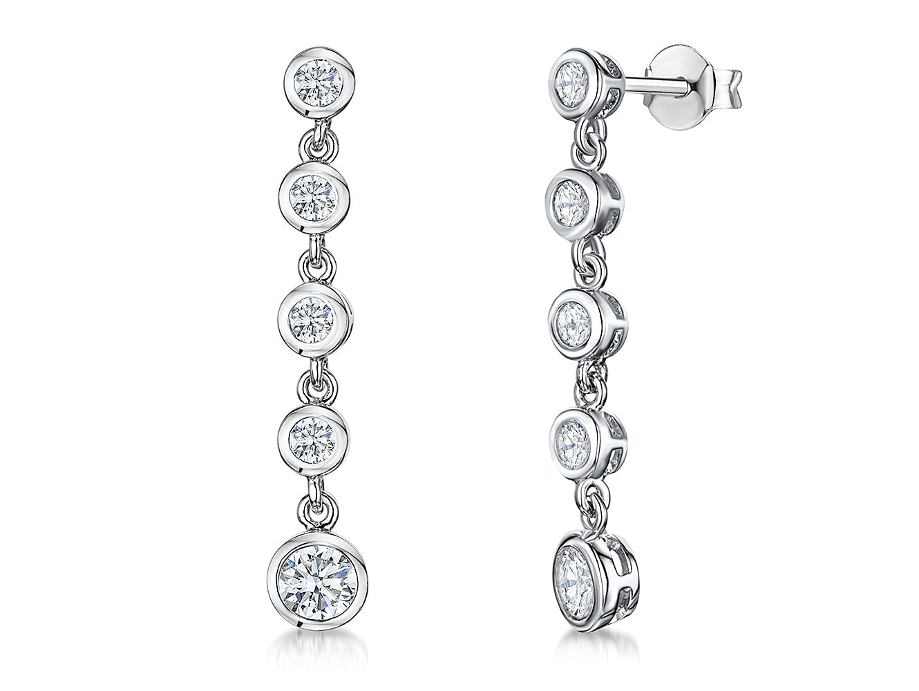 Sterling Silver 5 Stone Rubset Drop Earrings