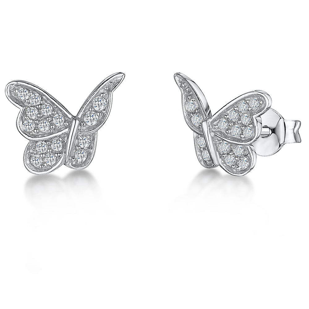 Sterling Silver Pave Butterfly Stud Earring