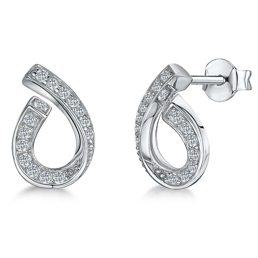Sterling Silver Open Teardrop Stud Earrings Set With Cubic Zirconias