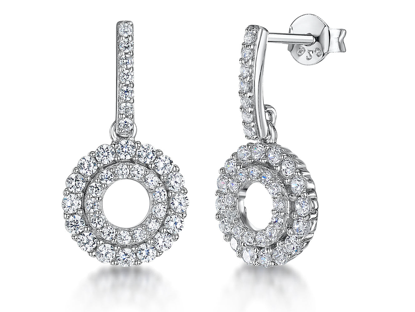 Sterling Silver Double Circle Drop Earrings