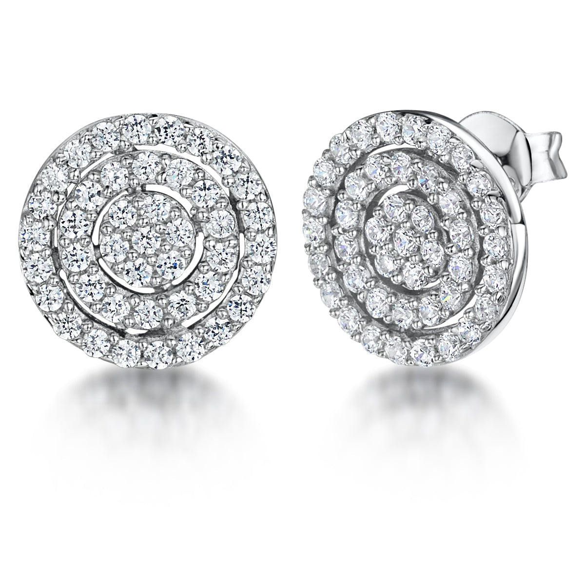 Sterling Silver Pave Circle Stud Earrings