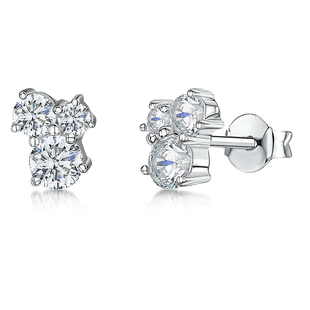 Sterling Silver Stud Earring With A 3 Cubic Zirconia Cluster
