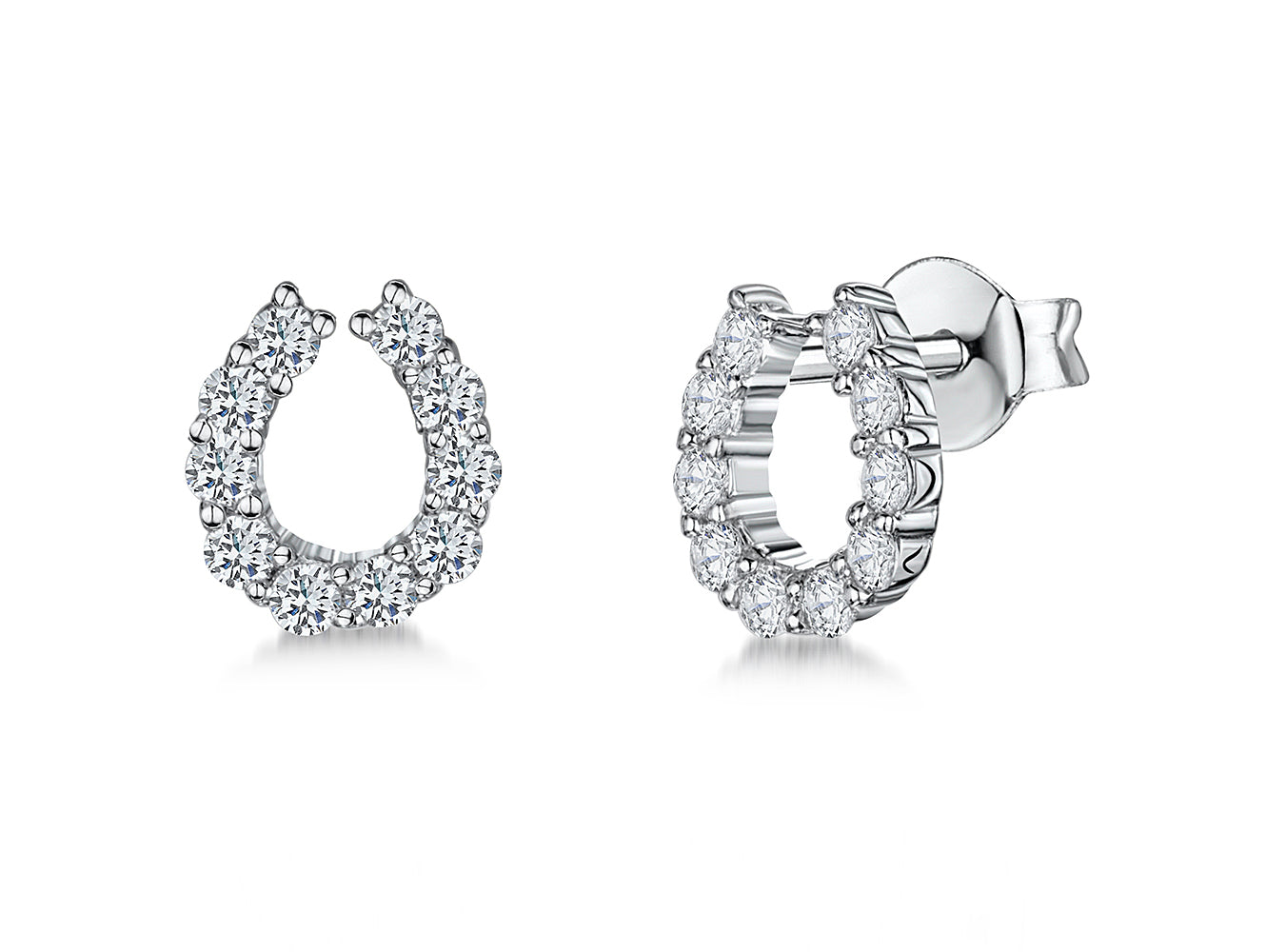 Sterling Silver Cubic Zirconia Horseshoe Earrings-JOOLS By Jenny Brown