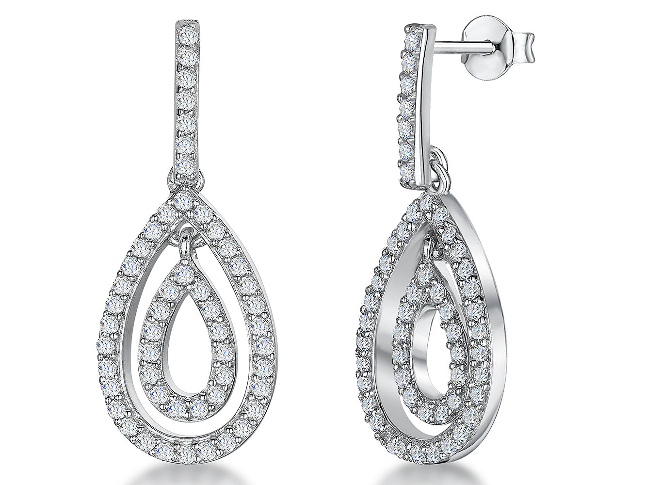 Sterling Silver Pave Teardrop Drop Earrings