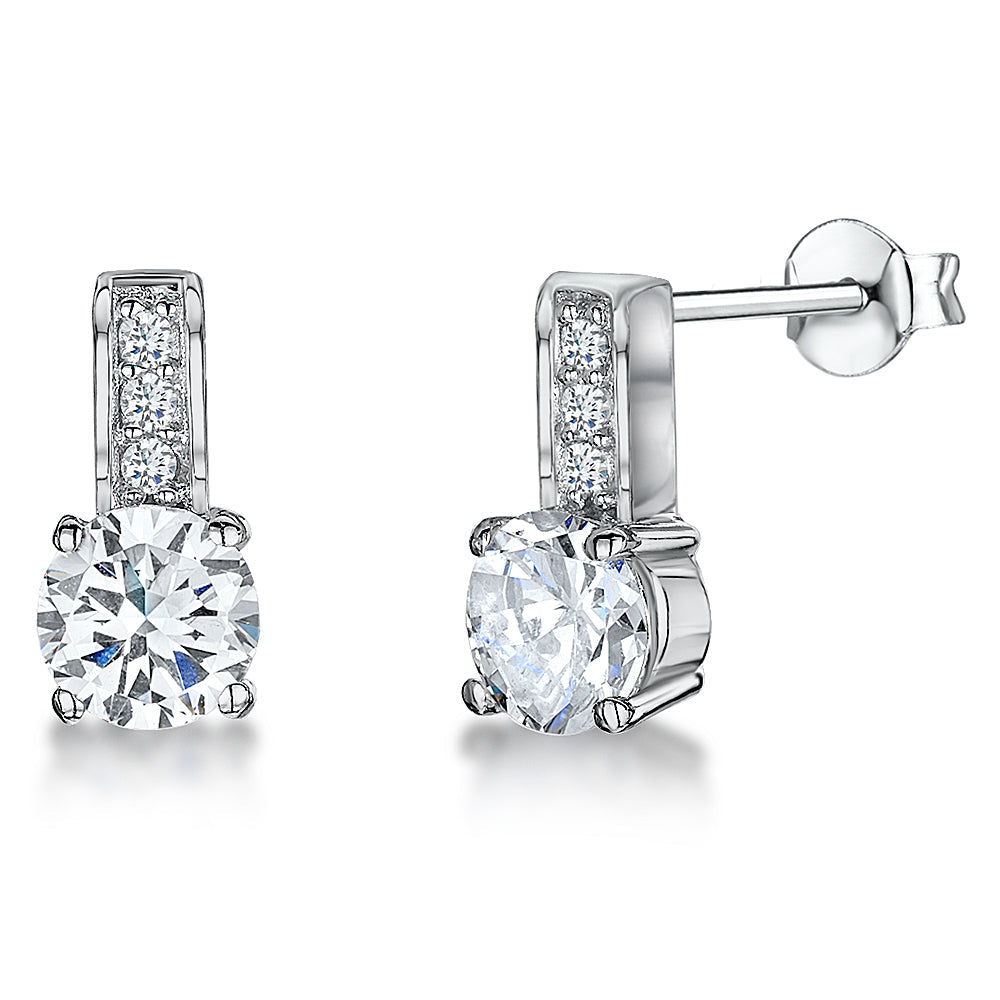 Sterling Silver Offset Solitaire Drop Cubic Zirconia Earrings