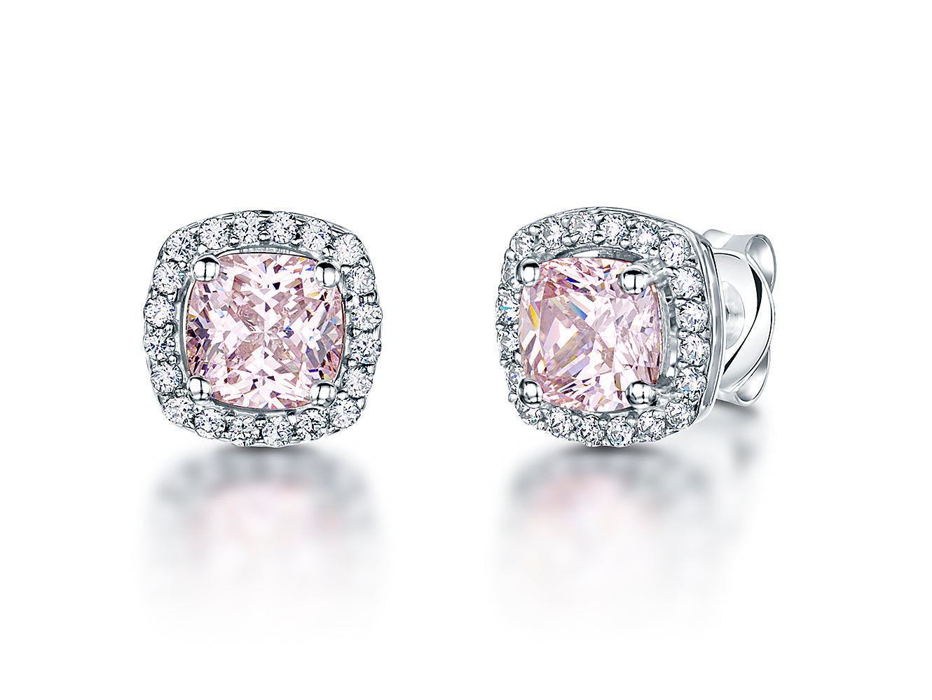 Sterling Silver Light Pink Halo Cubic Zirconia Earrings