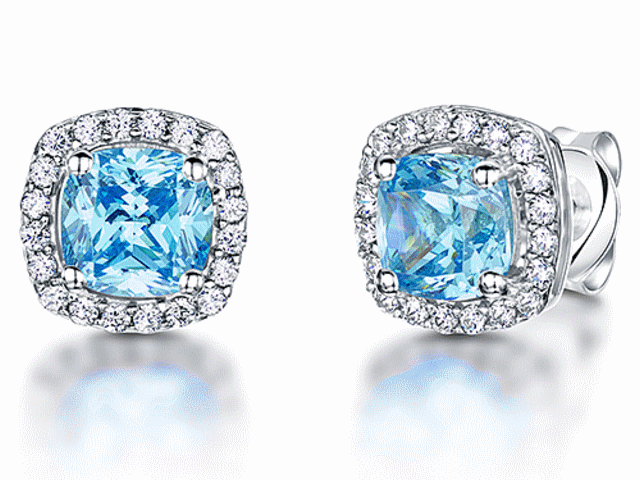 Sterling Silver Turquoise Cubic Zirconia  Halo Earrings