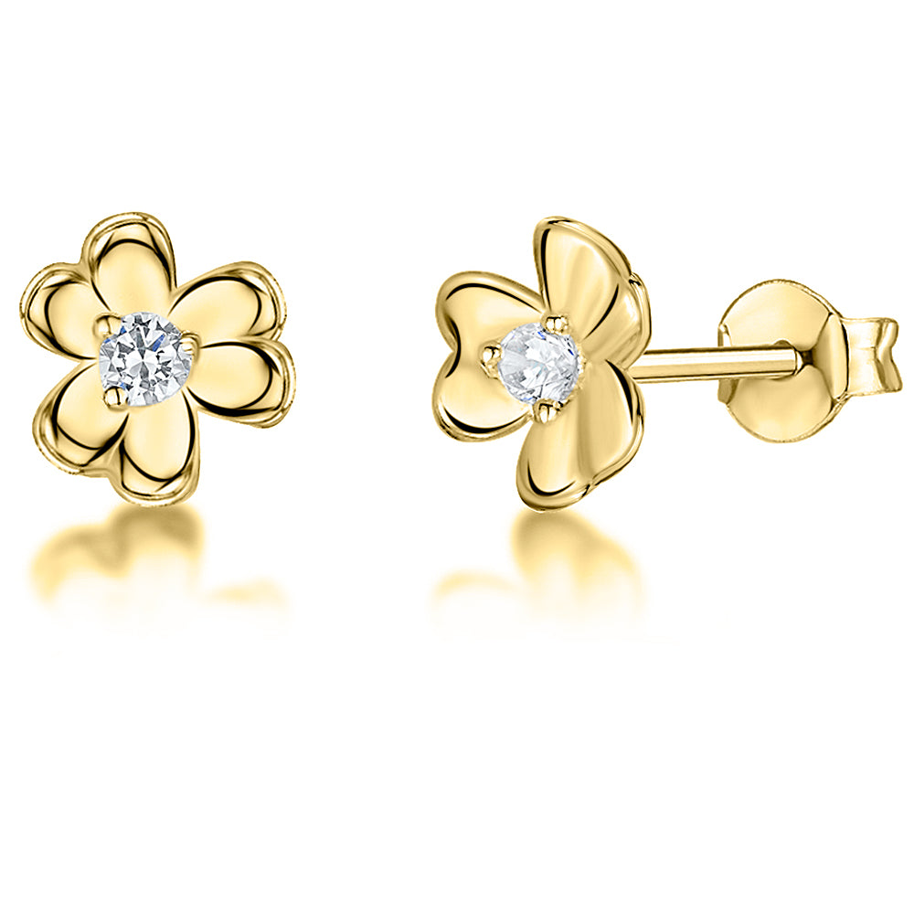 Gold Vermeil  Petal Earrings With Cubic Zirconia Centre