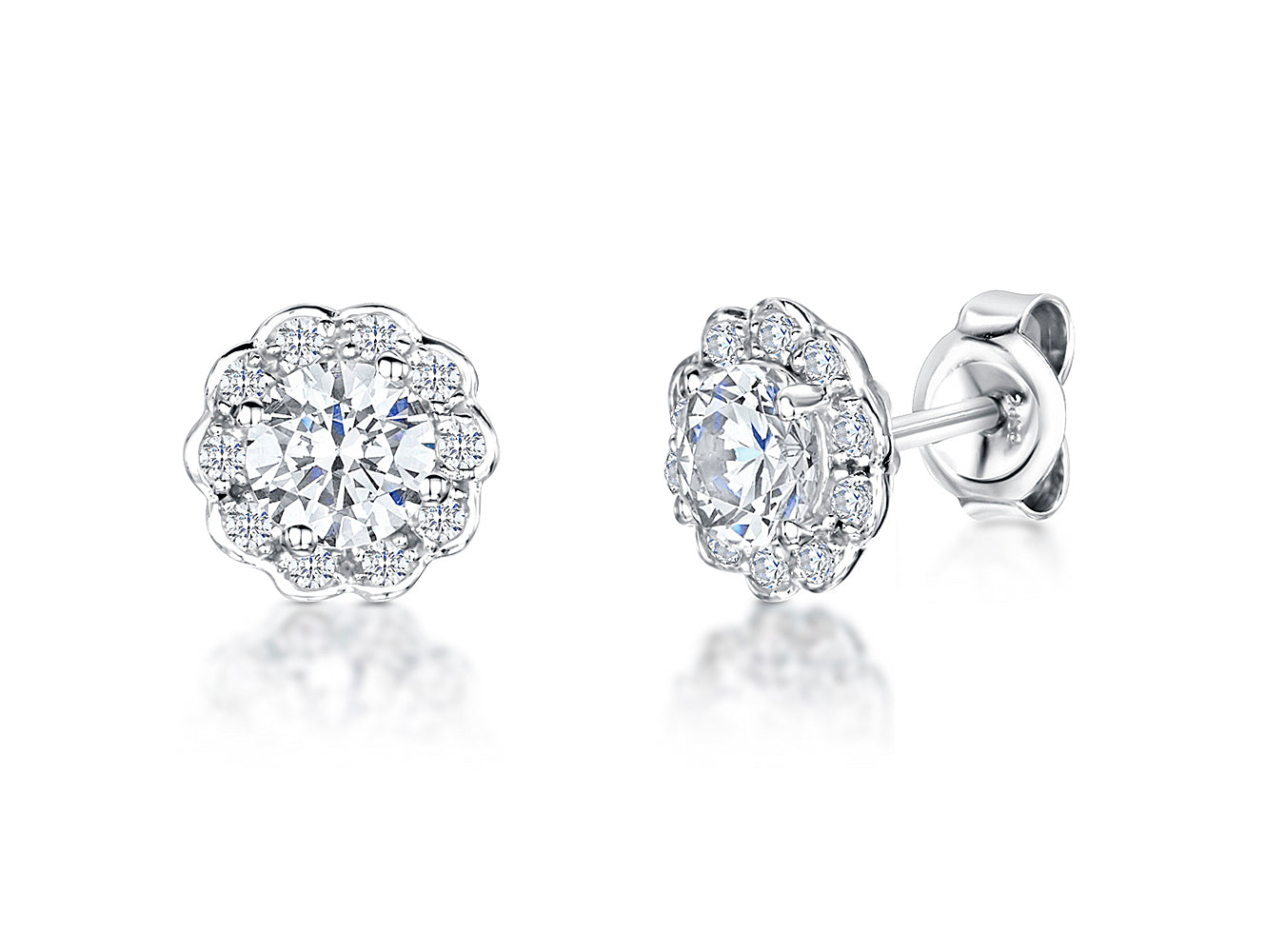 Sterling Silver Halo Flower Stud Earrings
