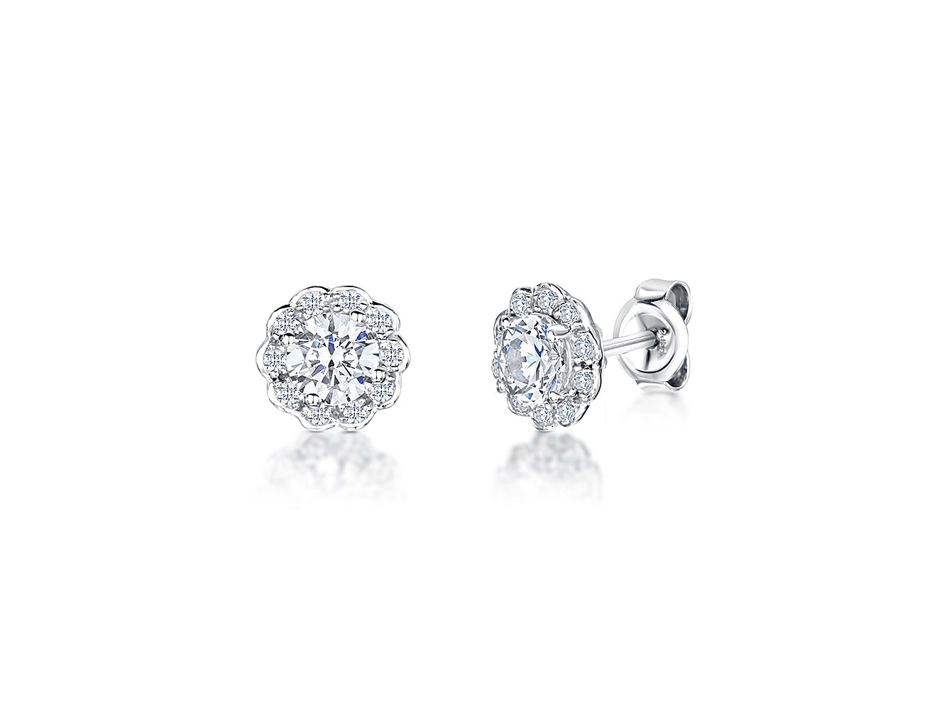 Sterling Silver Halo Flower Stud Earrings