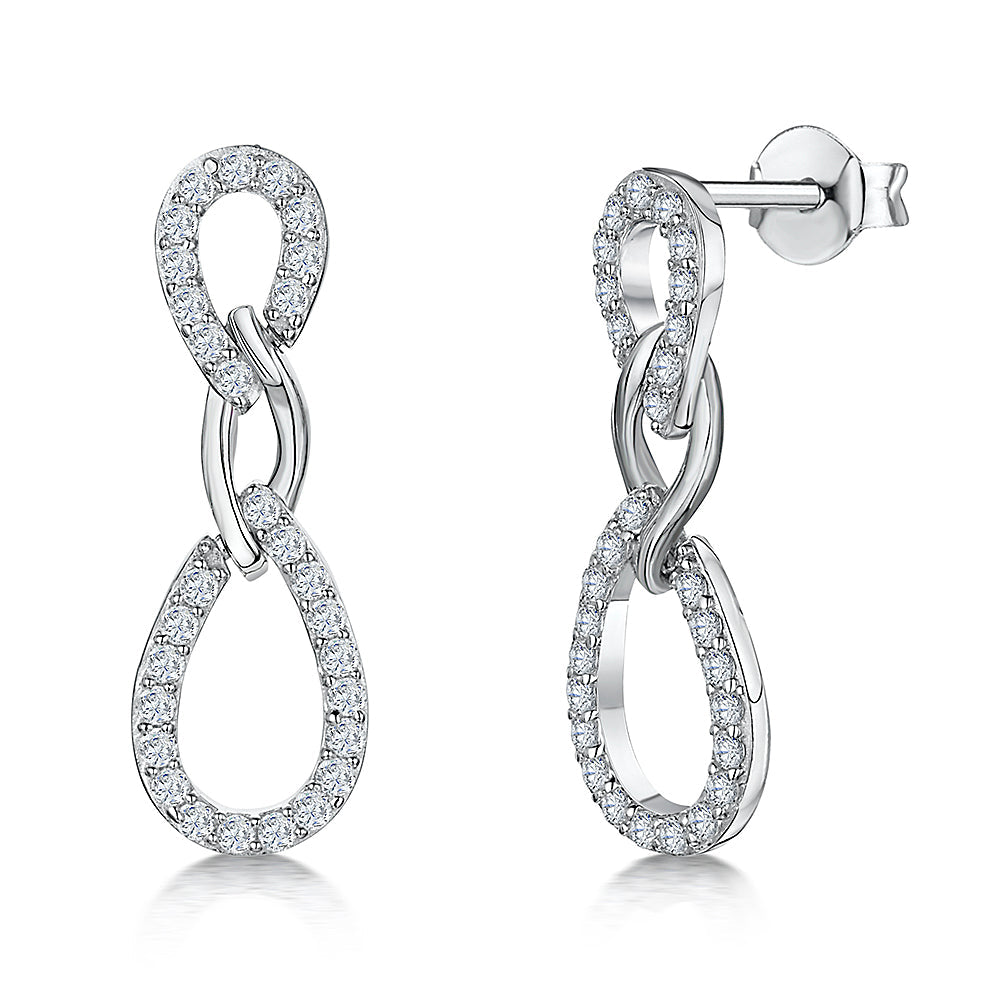 Sterling Silver Alternating Oval Drop Earrings