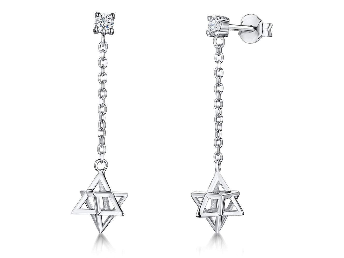 Sterling Silver Star Chain Drop Earrings