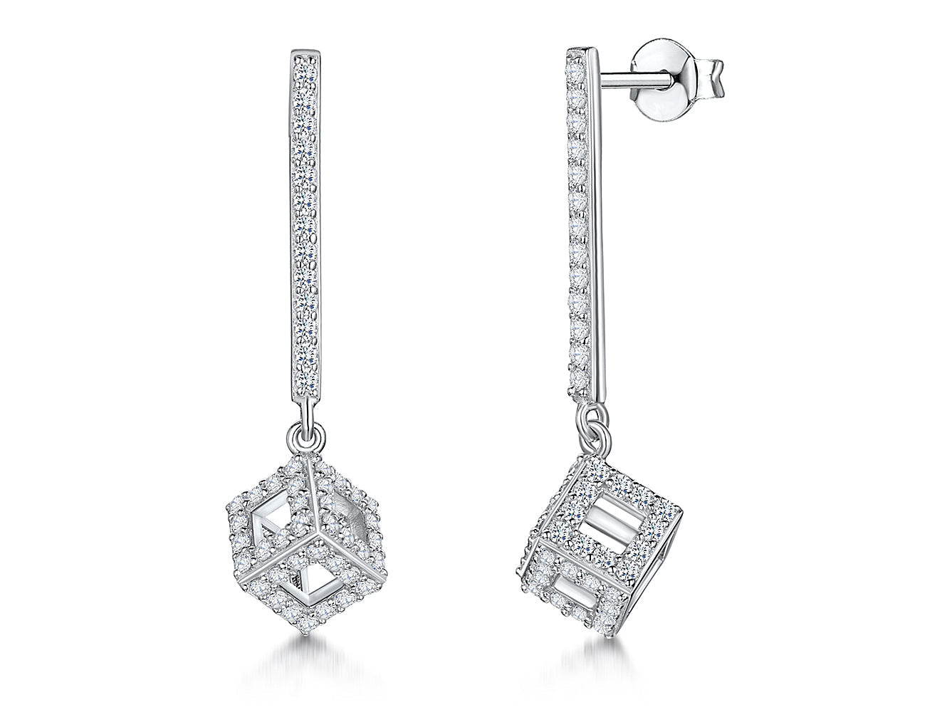 Sterling Silver Cube Drop Earrings