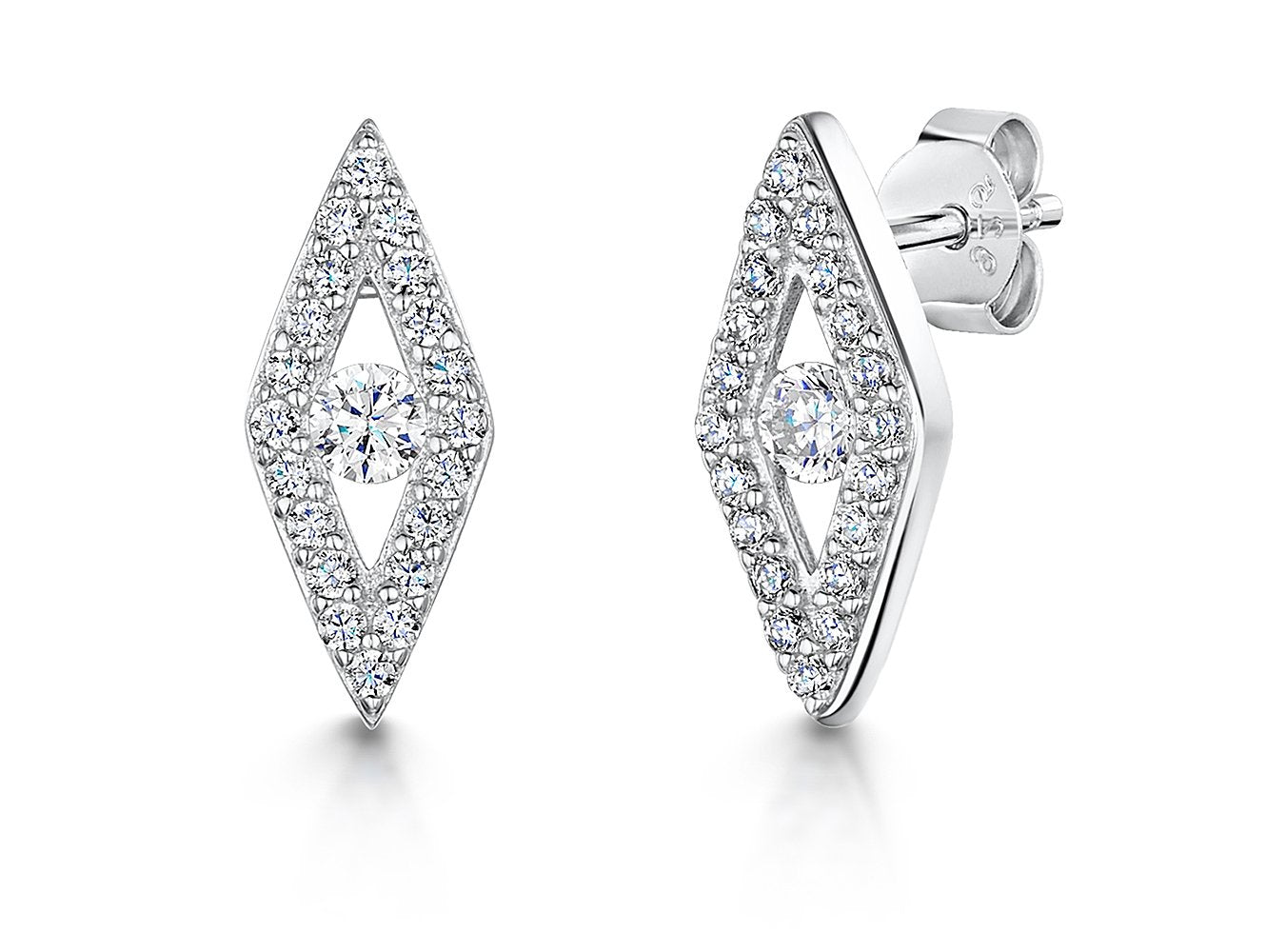 Sterling Silver Open Diamond Shape Drop Earrings